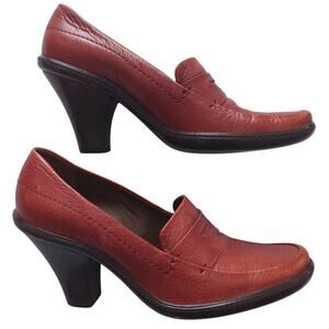 FRANCO SARTO Red Leather Heeled Loafers 3" Curved Taperd Heel Brazil Womens Sz 8